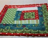 MarveLes MINI CHRISTMAS QUILT Mug Rug Coffee Table Improvisational ieced Table runner Red Green Yellow Under 20