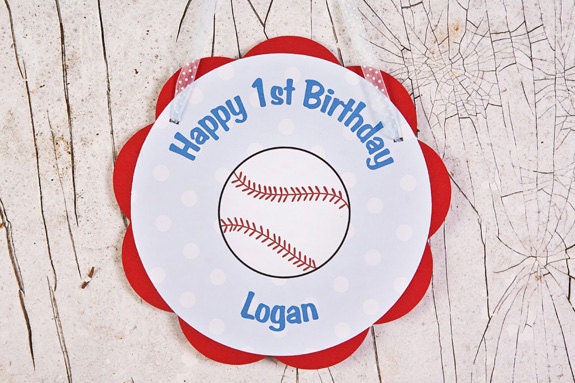 Baseball Theme Door Hanger - Baseball Happy Birthday Party Sign - Baseball Party Decoration in Red & Blue Il_170x135
