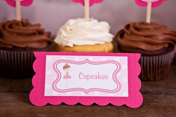 Ballerina Theme Food Tents - Menu Cards - Place Cards - Food Signs - Ballerina Party & Shower Decorations in Hot and Light Pink (6)