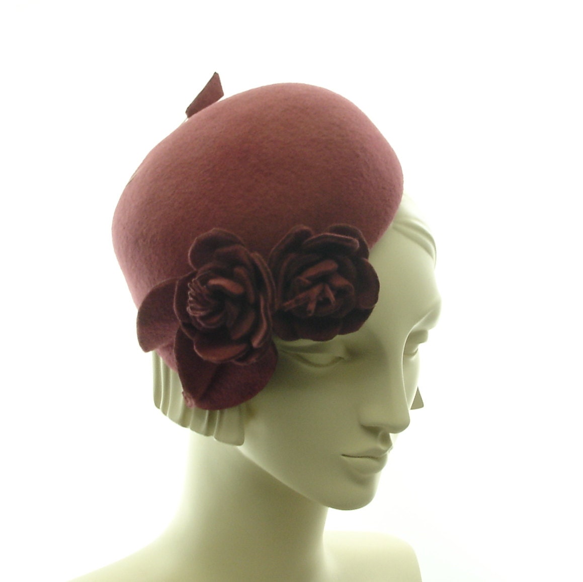 Tomato Red Pillbox Hat for Women - 1930s Style Cocktail Hat - Handcut Felt Flowers