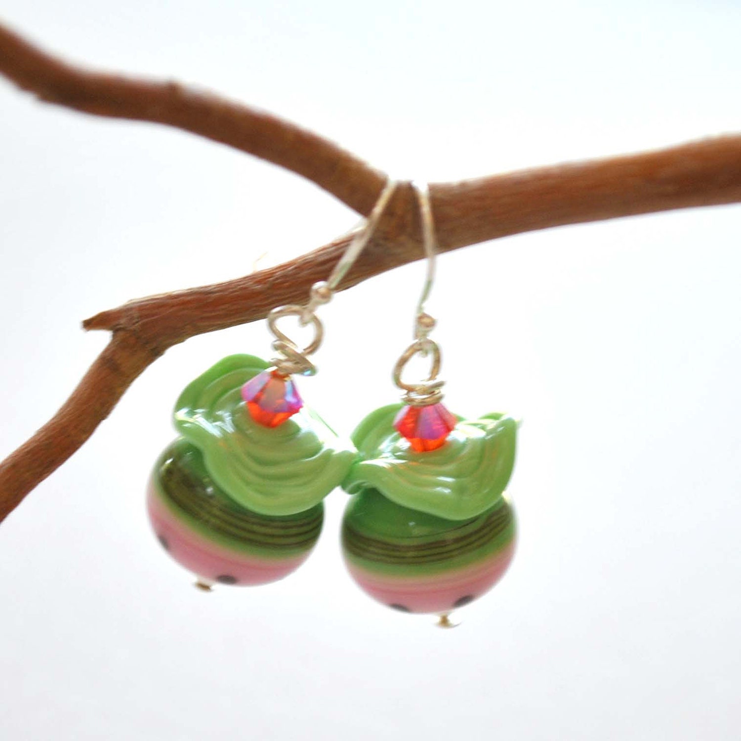 ON SALE Pink Watermelon Glass Earrings