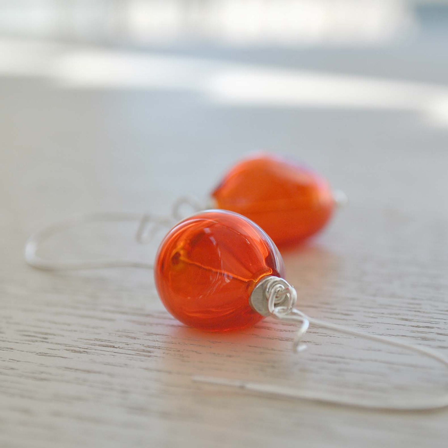 Red Nugget Hollow Glass Earrings