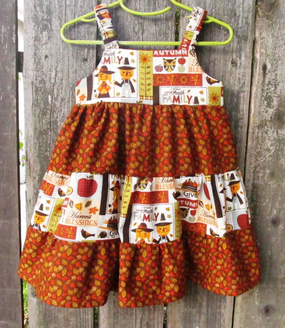 Custom Boutique Fall Dress- Tiered Ruffle Dress- Thanksgiving Autumn- Scarecrows- 6 12 18 Months 2 3 4 5 6 7 8 Years Size 2 Ready To Ship