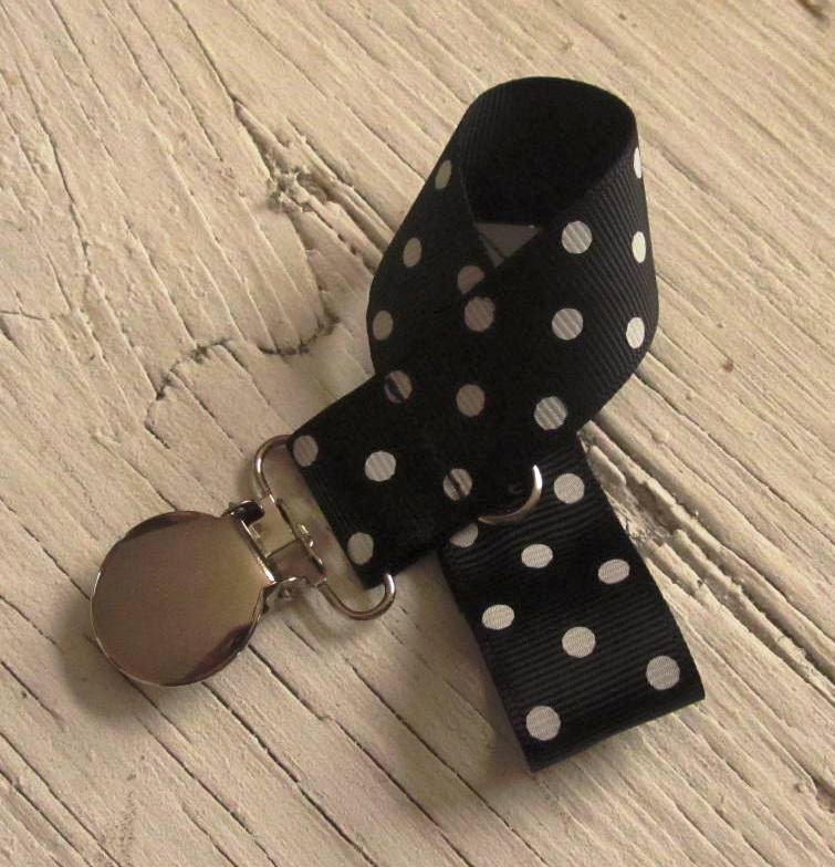 Black & White Dotted Pacifier Clip- Girls Pacifier Clip- Boys Pacifier Clip