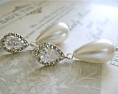 Cubic Zirconia Teardrop White South Sea Shell Teardrop Pearl Earrings Bride Bridal Jewelry Wedding