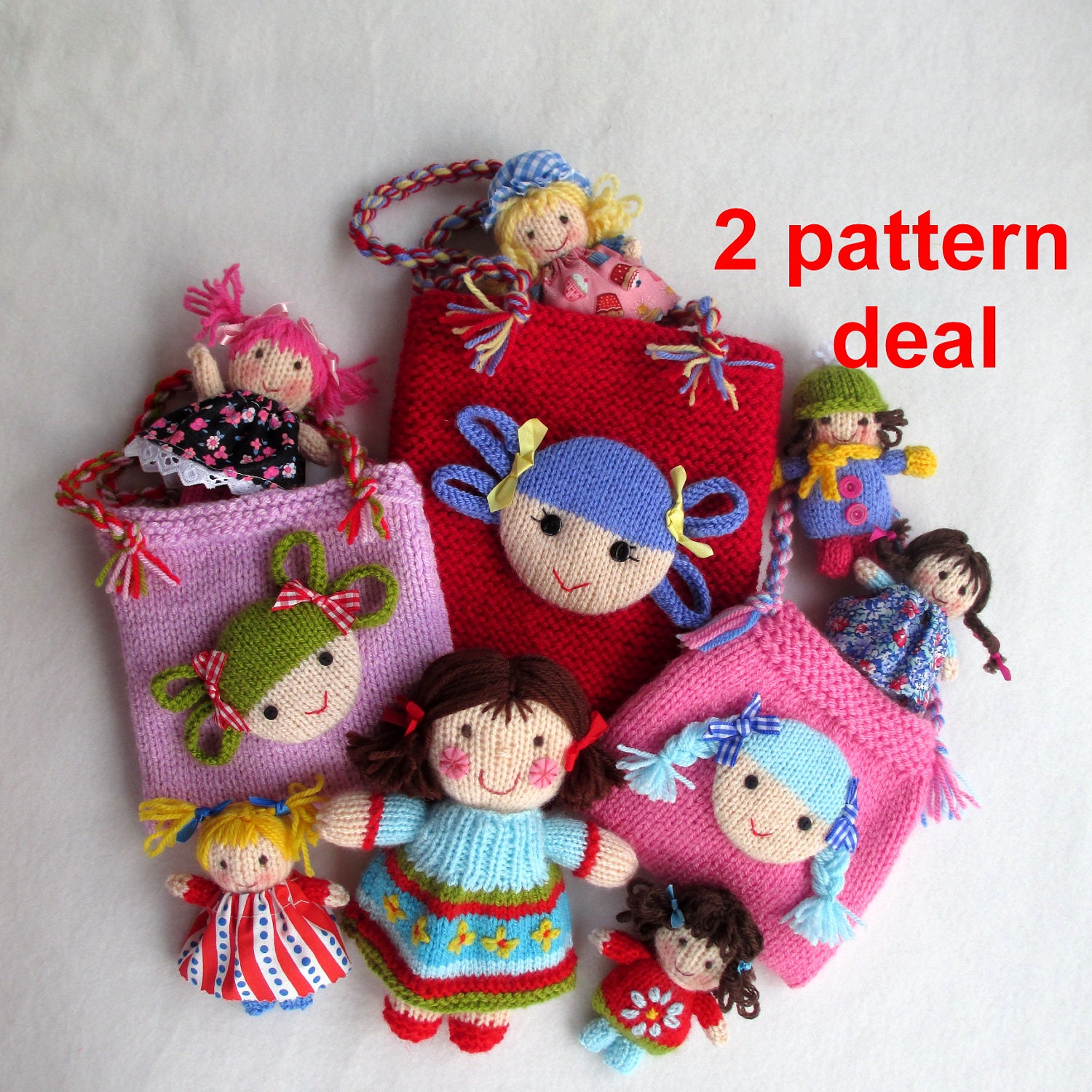Jenny and the Jolly Dollies and Jolly Dolly Bags - 2 pattern deal - knitted dolls and bags - INSTANT DOWNLOAD - PDF email knitting patterns