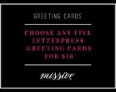 Choose Any Five Letterpress Greeting Cards