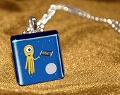 Children's glass pendant space octopus necklace