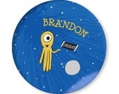 Personalized Childrens Plate - Orange Space Alien with chocolate