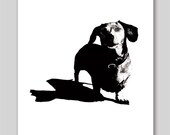 Dachshund hot dog black & white ink drawing Print  8.5 x 11