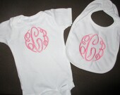 Personalized Baby Gift Set- bodysuit and bib with initials- boy or girl- choose your color