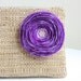 Tan Clutch Handbag / Handmade Lilac Purple Satin Flower