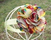 Rainbow Flower Headband, Retro Rainbow Satin & Tulle Flower Puff Headband or Hair Clip, Baby Toddler Child Girls Headband