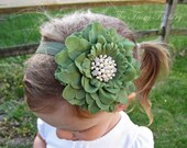 Flower Headband - Moss/Dark Sage Flower w/ Pearl & Crystal Flower Center Headband or Hair Clip - The Eva - Baby Toddler Child Girls Headband