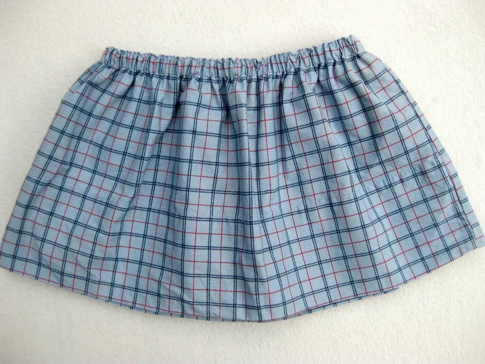 Upcycled Eco Friendly Toddler Skirt size 2T Blue Plaid One of a Kind