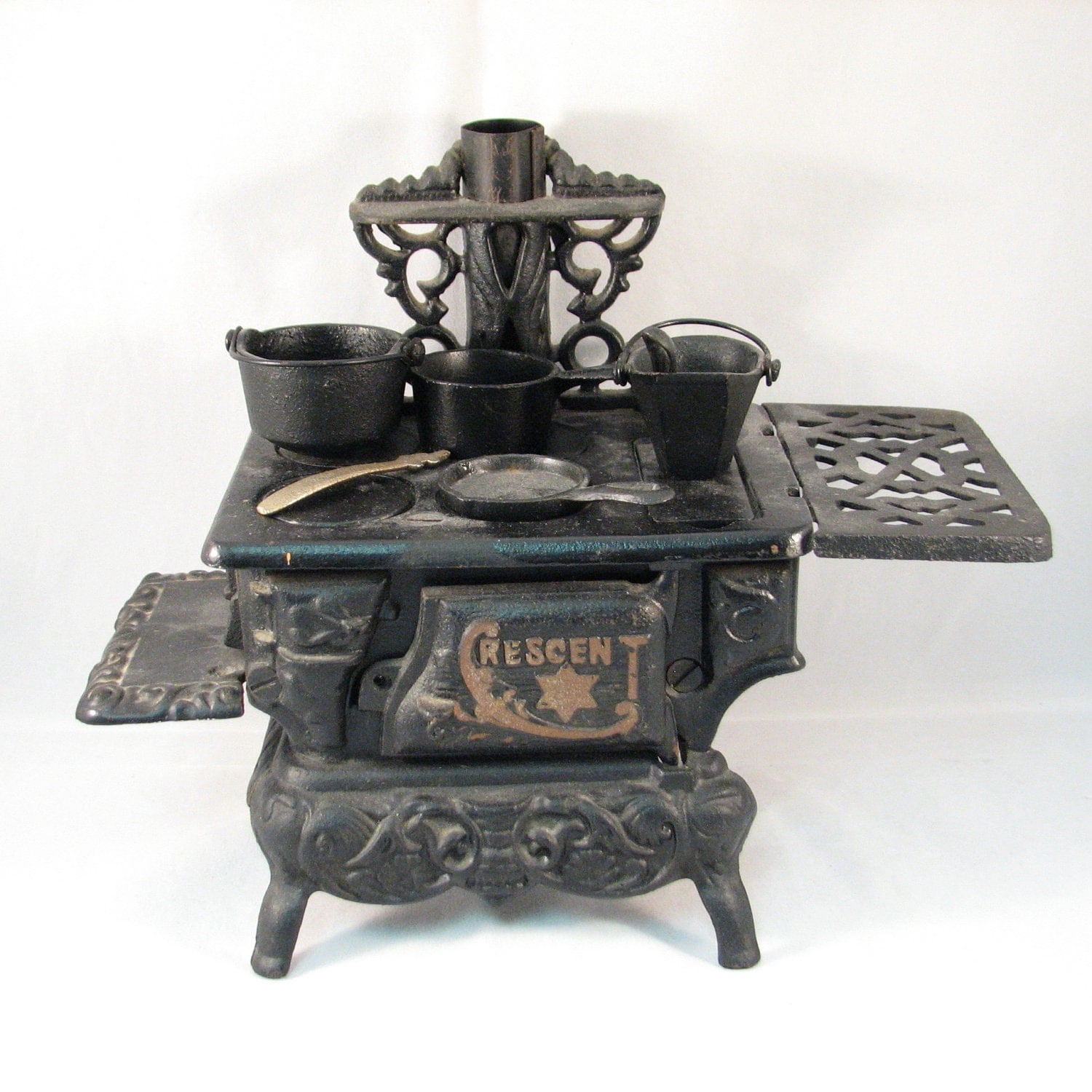 Vintage Toy Cast Iron Stove with Accessories by VintageCreekside
