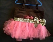 ZEBRA and HOT PINK Personalized Embroidered TuTu Dance Bags