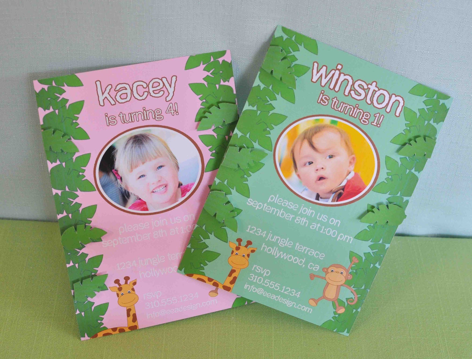 Jungle / Safari Photo Invitation (green, brown, pink) x 1 Il_170x135