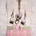 Dainty Porcelain Teacup Hook/Dangle Earrings, Sugar Bowl & Heart Pendant Necklace Set, Pink Floral Pattern - FREE SHIPPING
