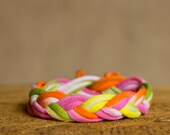 Tshirt yarn Bracelet, Fruity Tie Dye, Sailor BraceletTurk's head knot, Continuous Braided Bracelet D6