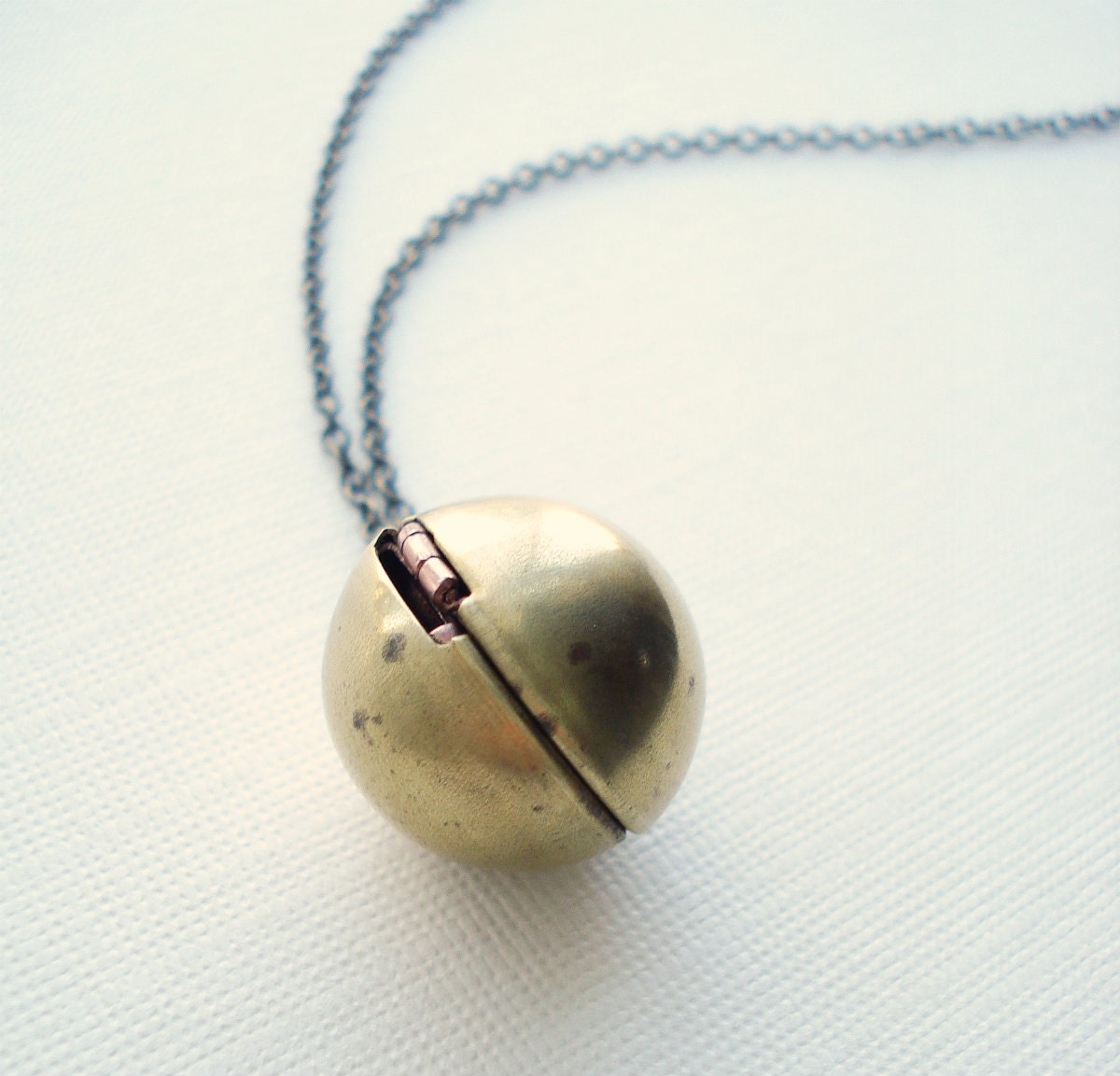 Ball Brass Locket Necklace, Vintage Locket Pendant Simple Everyday Jewelry, Gift For Her Under 20