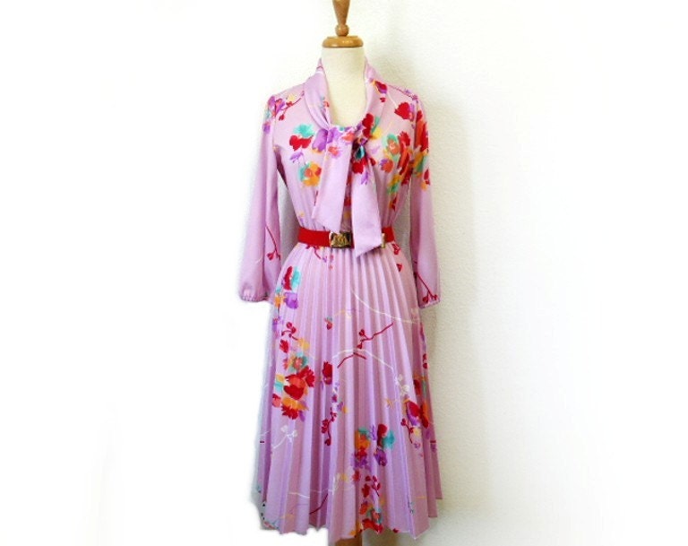 Vintage 1950s Dress Accordion Pleated Flower Dress