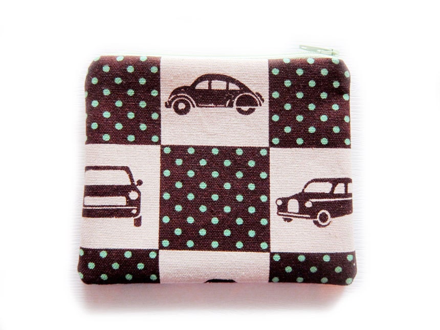 Small Zipper Pouch - Cars and Polka Dots