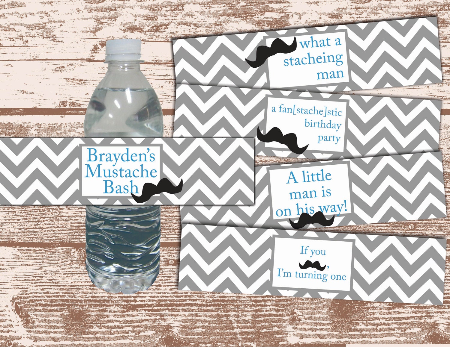 PRINTABLE PDF Mustache Water Bottle Labels Personalized Party Wrappers Il_570xn