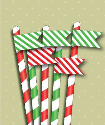 PRINTABLE PDF Christmas Candy Cane Stripe Straw/ Toothpick Flags Il_570xn