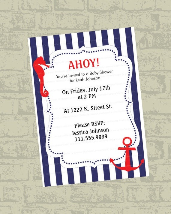 PRINTABLE PDF Nautical Theme Birthday Bridal Shower or Baby Shower Customizeable Invitation Il_570xn