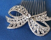 Rhinestone Bow Bridal Hair Comb, bridal hair piece crystal a.