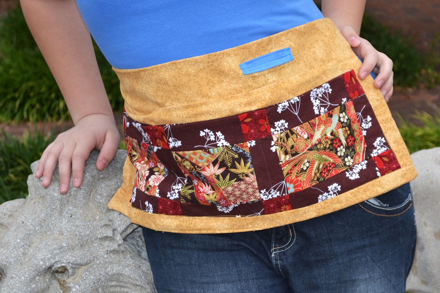 Garden Apron -- Golden Birds Quilt Squares