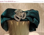 ON SALE Teal headband turband adorned with a large crystal brooch, super glamorous and totally fashion forward  Fall 2012
