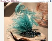 ON SALE Hair accessories, Celebrity Gifted at the MTV Movie Awards 2012 turquoise rhinestone with feathers, IndiExhibit Member