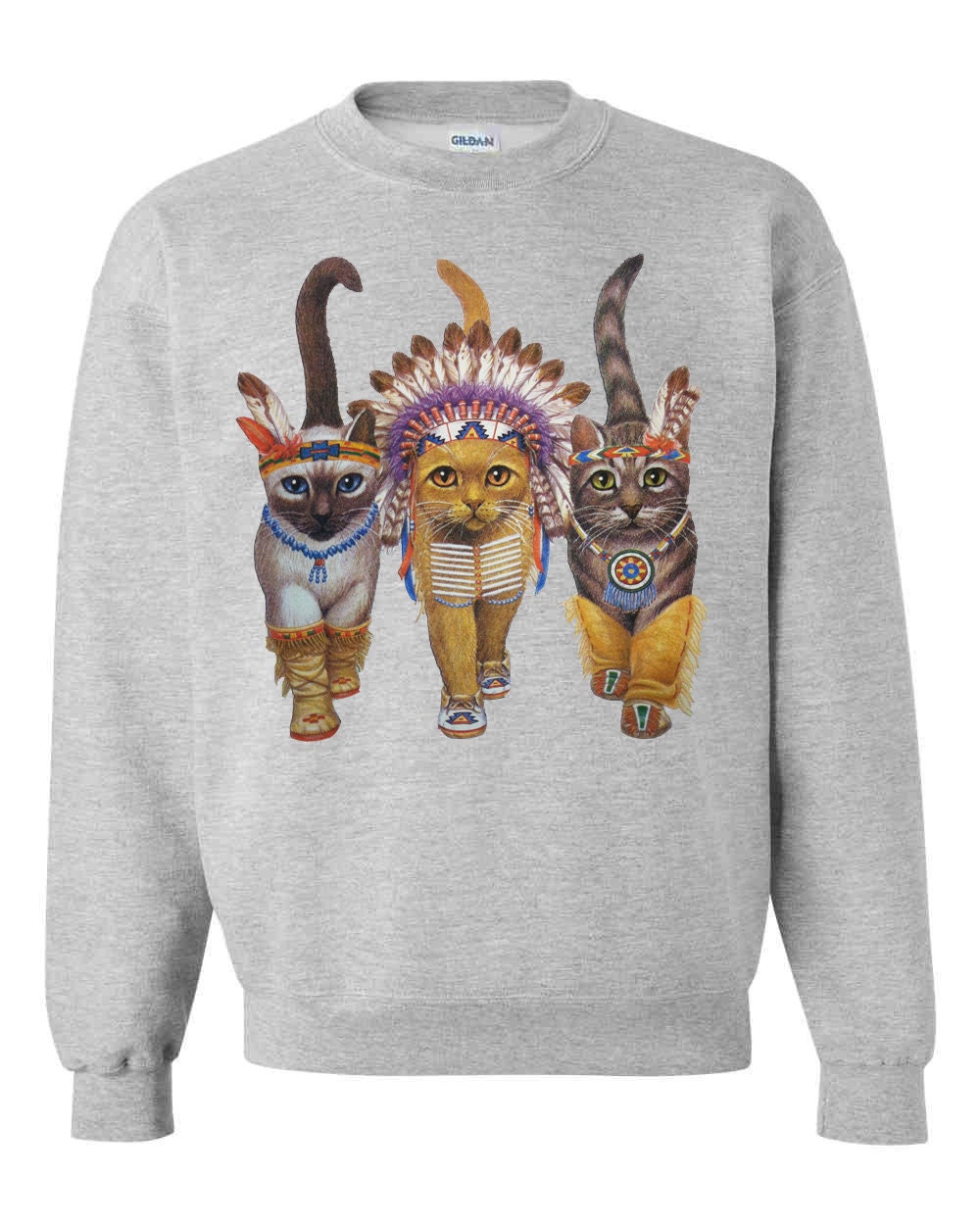 CAT SWEATSHIRT INDIANS unisex pullover crew neck -- s m l xl xxl xxxl