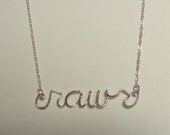 Word necklace, "rawr" in sterling silver