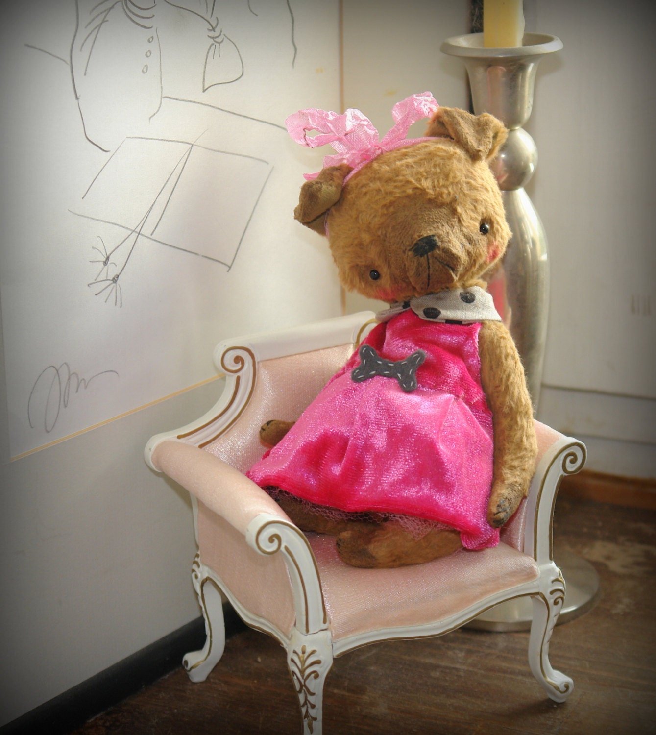 6,5 inch Artist Handmade ViscoseTeddy Dog Malvina by Sasha Pokrass