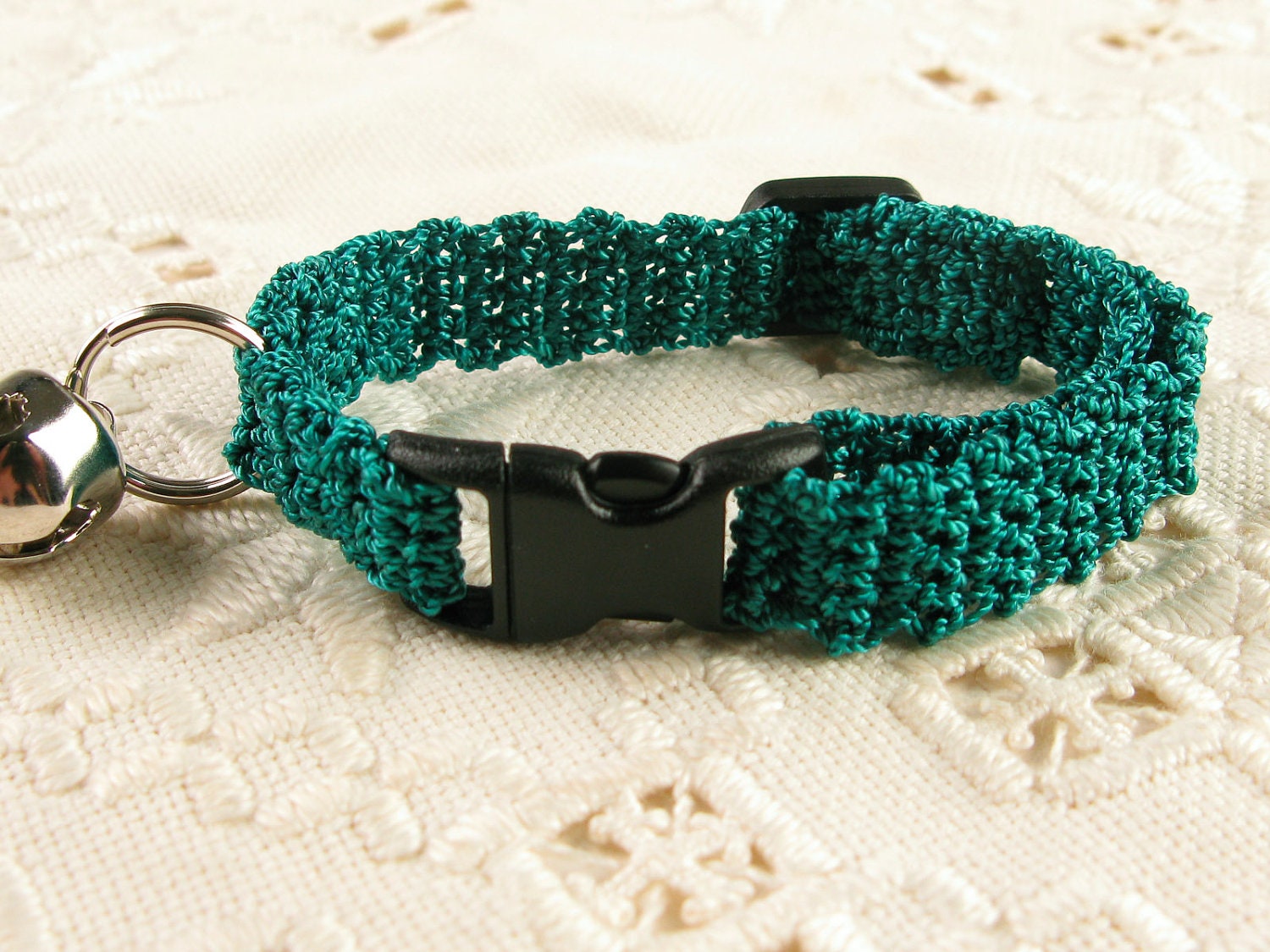 Cat Collar Crochet Teal Blue Green Breakaway Collar Kitty Kitten