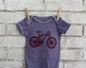 Mountain Bike Baby cotton onesie, Bicycle baby bodysuit in Grey or custom colors