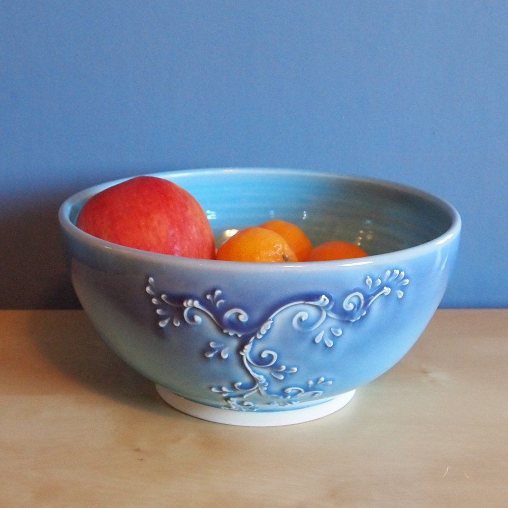 large serving bowl with scrolls in Twilight Sky
