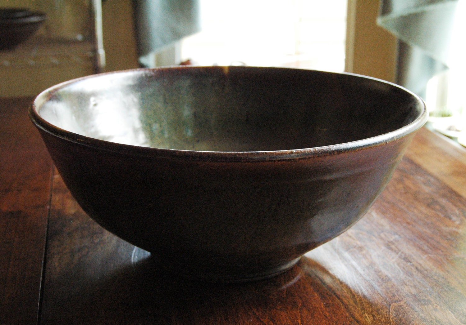 Large Gold, Rust, and Brown Stoneware Bowl