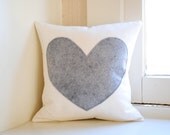 Heart Pillow Cover - White Linen and Gray Felt 12"