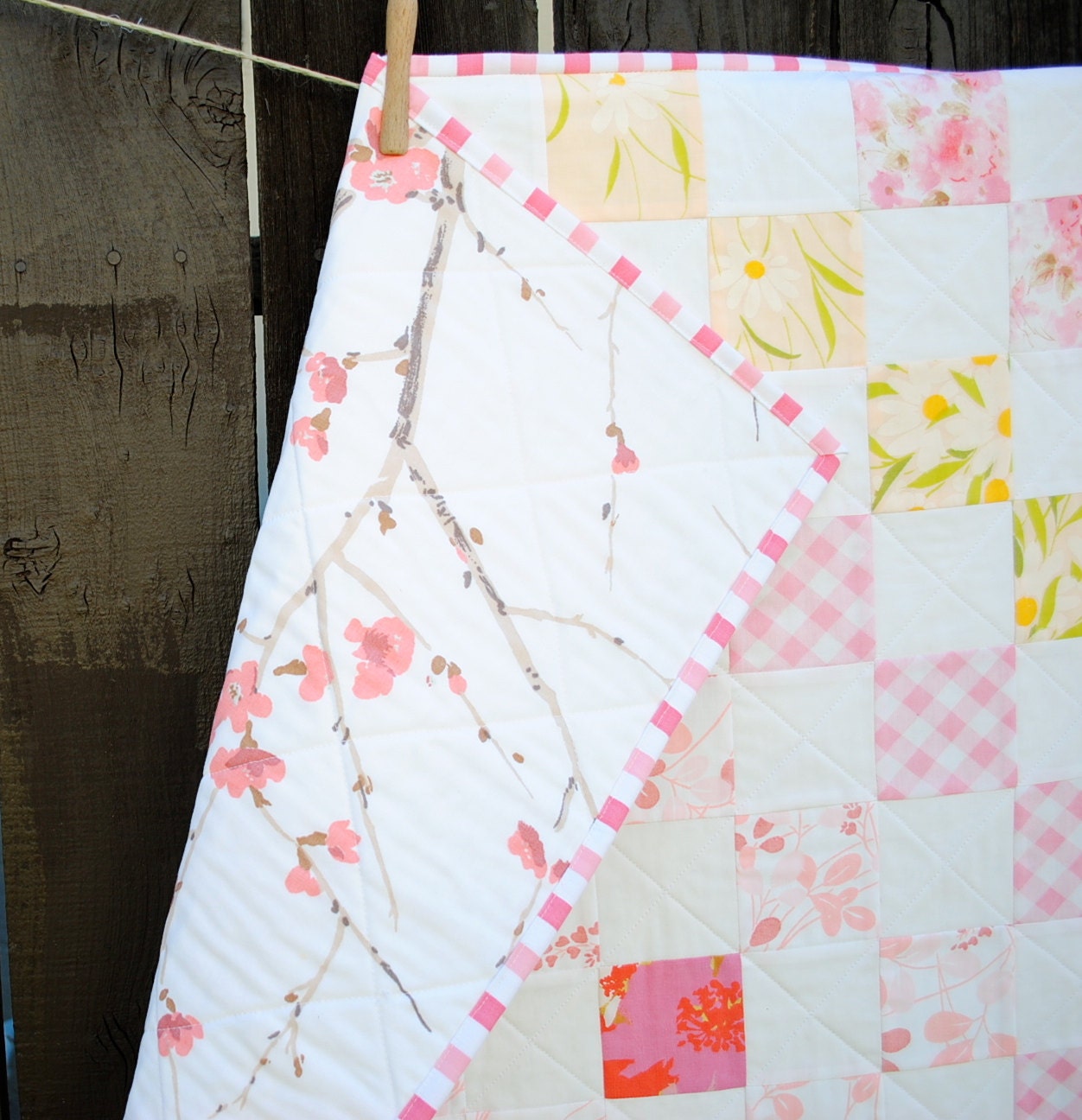Crib, Toddler, Baby Girl Quilt - Vintage Sheets Pink