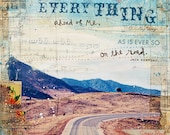Ever So - large 16" x 20" paper print - Jack Kerouac rustic inspirational travel collage word art, orange summer blue road adventure