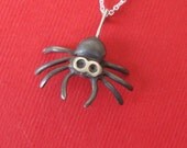 Black Spider Necklace  Jewelry goth sterling silver oxidized Creepy Cute KIds Teens mom for her spring