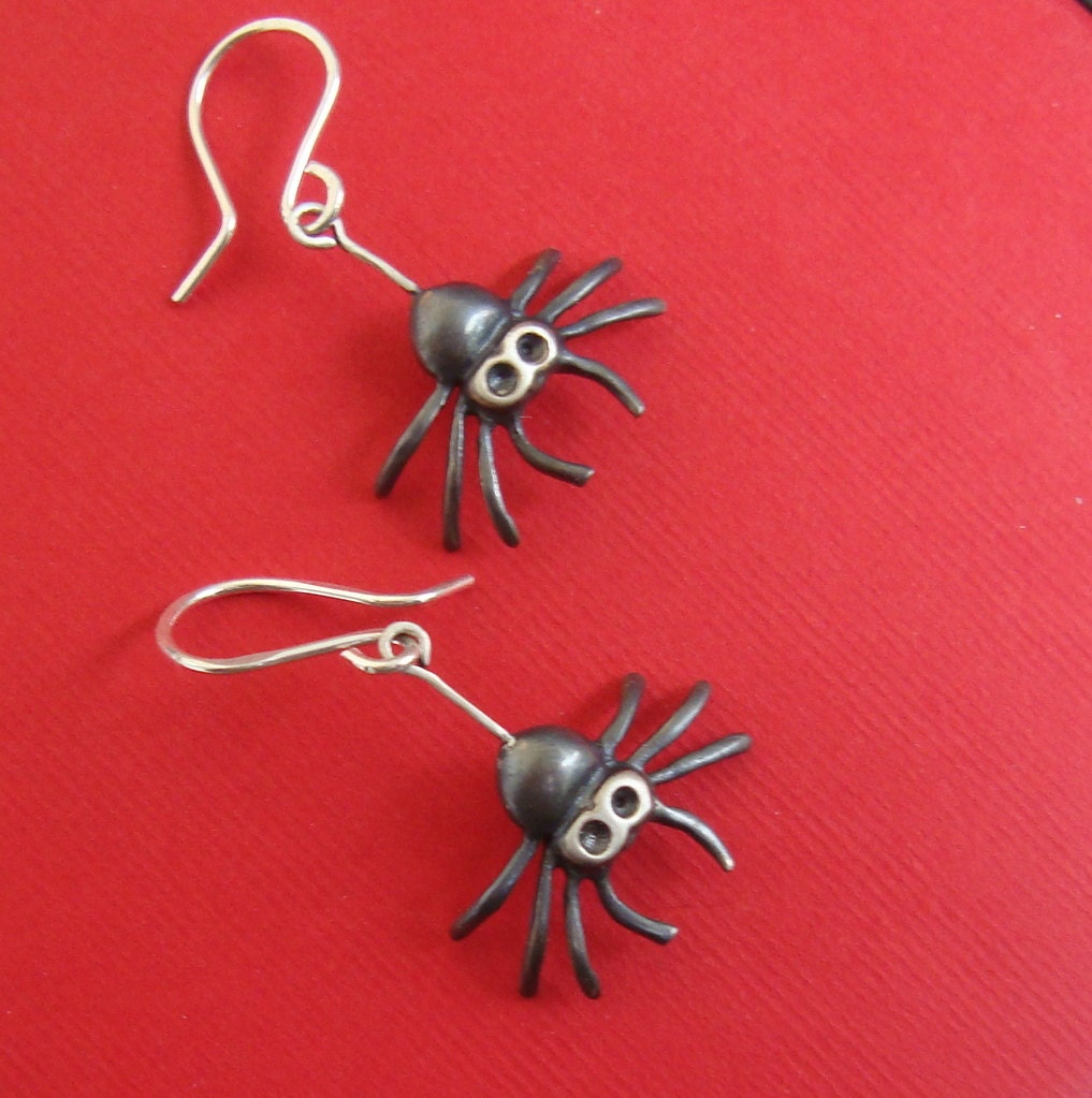 Black Spider Dangle Earrings  Jewelry goth sterling silver oxidized Teen Kids Women Creepy Cute mom for her spring