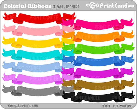 Colorful Ribbons - BUY 2 GET 2 FREE - Personal and Commercial Use Clip Art - birthday, graphics, scrapbooking, card making, party