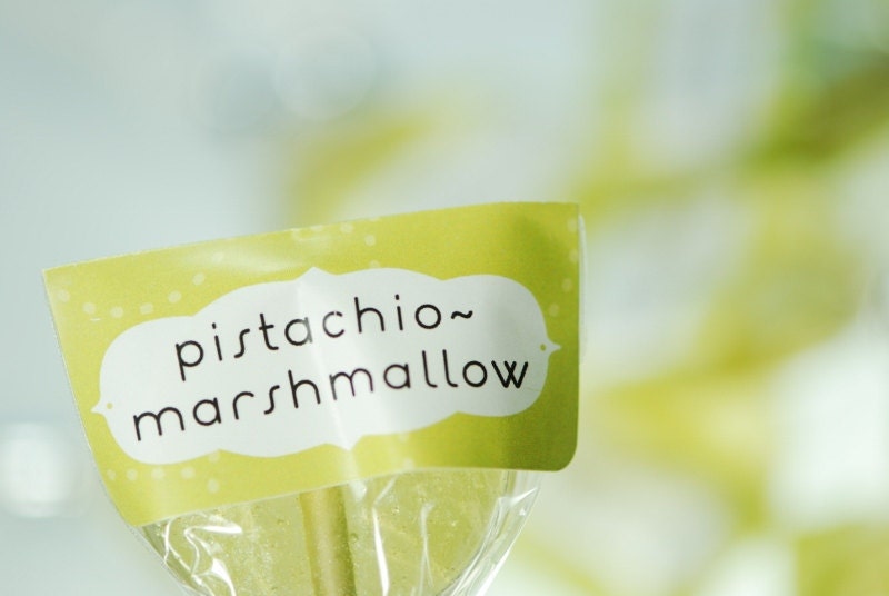 12 Pistachio Marshmallow Lollipops  - artisan hard candy lollipops - spring green lollipops