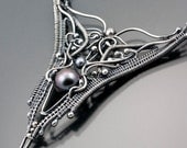 Black Tahitian Pearl Necklace - Fine Silver Necklace - Peacock Freshwater Pearl Necklace - Raven