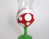 Piranha Plant Wine Glass - One Hand Painted Mario Inspired Wine Glass